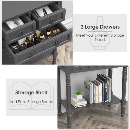 Costway Console Entryway Table w/ 3 Drawers Open Shelf for Hallway Living room Dark Grey