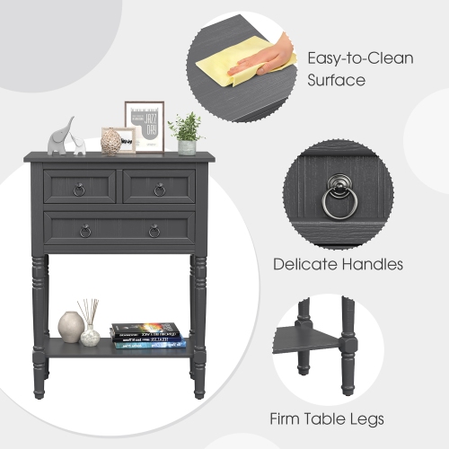 Costway Console Entryway Table w/ 3 Drawers Open Shelf for Hallway Living room Dark Grey