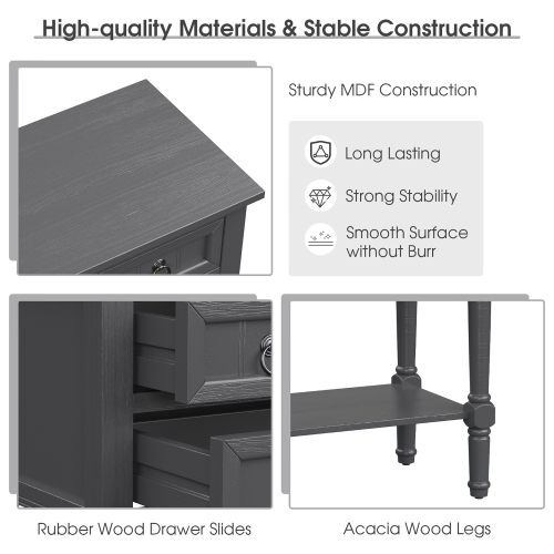 Costway Console Entryway Table w/ 3 Drawers Open Shelf for Hallway Living room Dark Grey