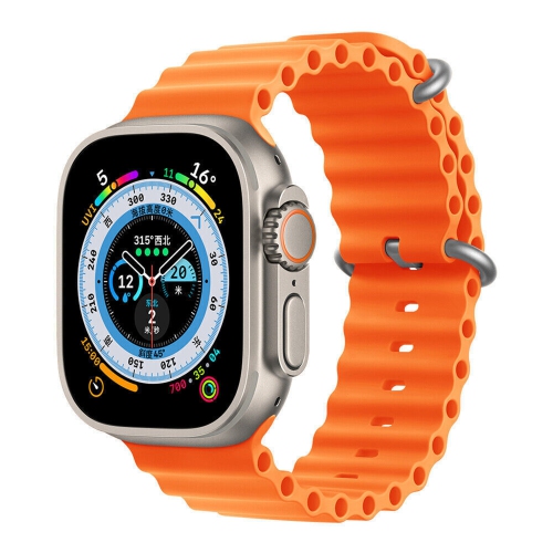 Silicone Ocean Style Replacement Strap Band for Apple Watch iWatch Series 1 to 8 SE Ultra, 42mm 44mm 45mm 49mm, Orange