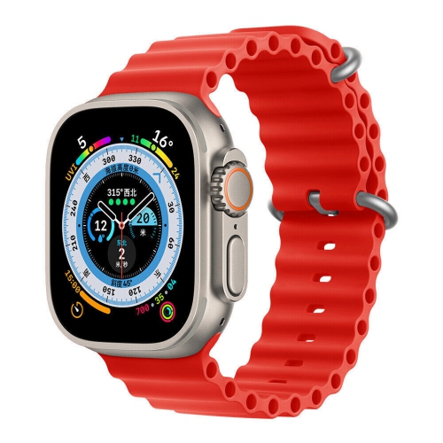 CSMART  Silicone Ocean Style Replacement Strap Band for Apple Watch Iwatch Series 1 to 8 Se Ultra, 42MM 44MM 45MM 49MM In Red