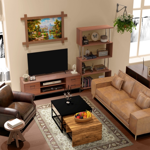 Meuble pour téléviseur mesurant jusqu’à 50 po de HOMCOM, meuble pour téléviseur avec porte, rangement ouvert et tiroirs, table pour téléviseur avec