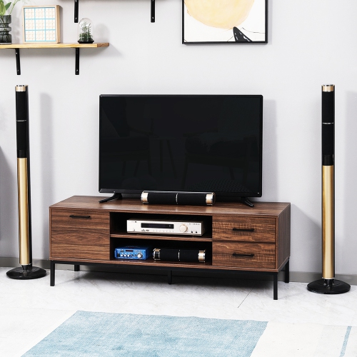 Meuble pour téléviseur mesurant jusqu’à 50 po de HOMCOM, meuble pour téléviseur avec porte, rangement ouvert et tiroirs, table pour téléviseur avec