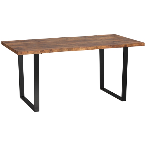 HOMCOM  " 63"" Dining Table, Industrial Kitchen Table With Wave-Edged Tabletop And Steel Legs for Up to 6 People, Rustic Brown"