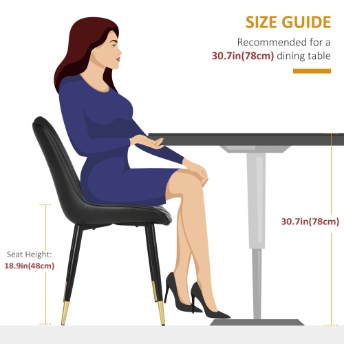 HOMCOM Dining Chairs Set of 2, Modern Kitchen Chair with PU Leather Upholstery and Steel Legs, Accent Chairs for Living Room, Bedroom, Black