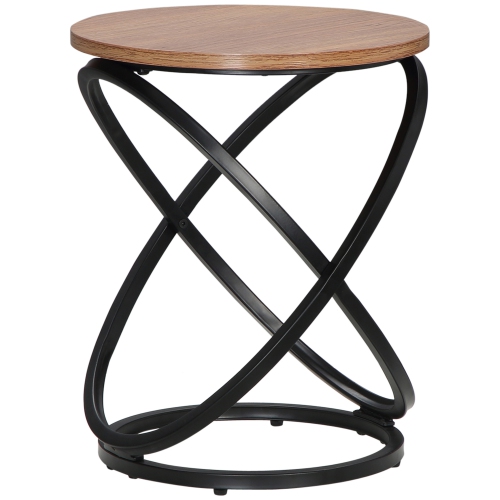 HOMCOM  Side Table, Round End Table With Cross-Ring Steel Frame, Industrial Accent Table for Living Room In Light Brown