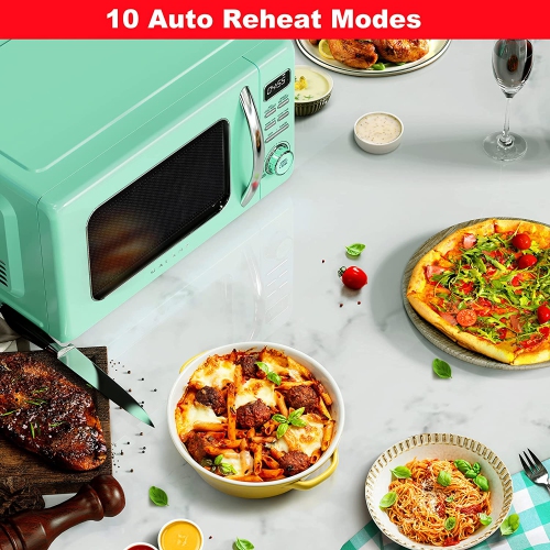 (Open-box) Galanz 0.7 cu. ft. Retro Countertop Microwave Oven with Auto Cook & Reheat, Defrost, Quick Start Functions, Easy Clean w/ Glass Turntable-(GLCMKZ07GNR07)