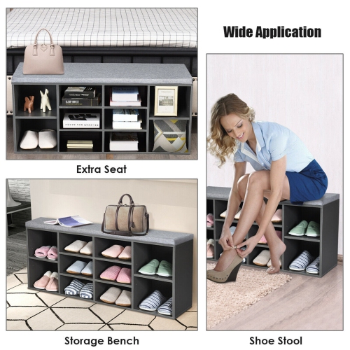 Gymax Entryway Padded Shoe Storage Bench 10-Cube Organizer Bench Adjustable