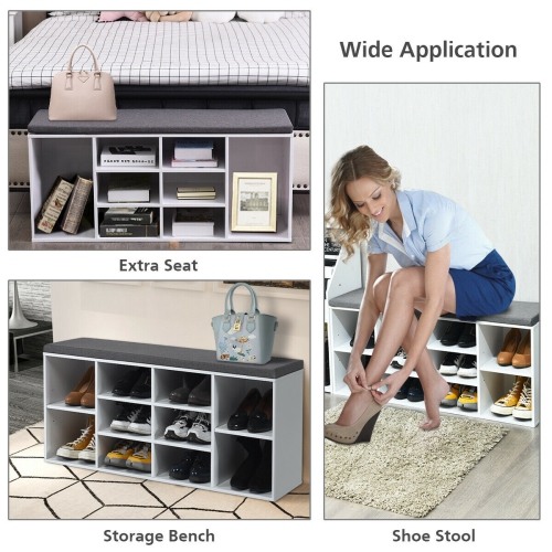 Gymax Entryway Padded Shoe Storage Bench 10-Cube Organizer Bench Adjustable