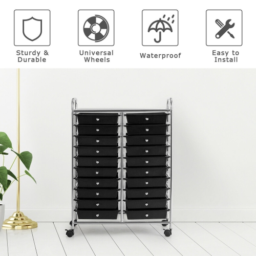 Gymax Office Rolling Cart 20 Storage Drawers Scrapbook Paper Studio Organizer Black