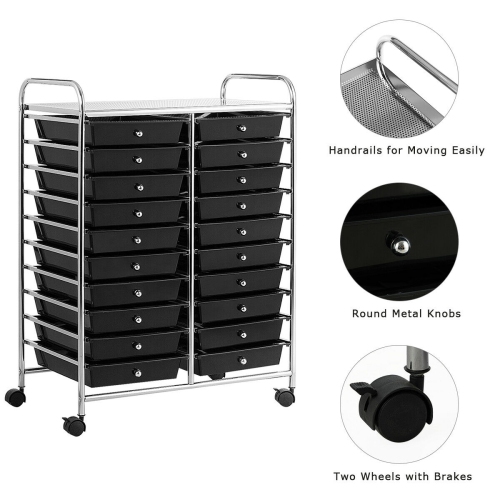 Gymax Office Rolling Cart 20 Storage Drawers Scrapbook Paper Studio Organizer Black