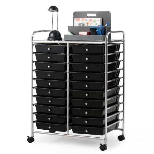 Gymax Office Rolling Cart 20 Storage Drawers Scrapbook Paper Studio Organizer Black