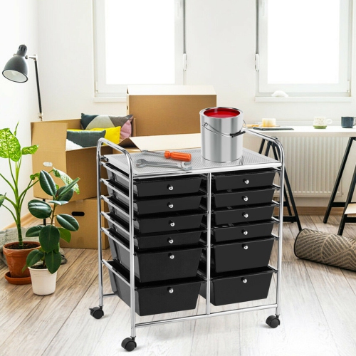 Gymax Office Rolling Cart 12 Storage Drawer Studio Organizer Bins Scrapbook Paper Black