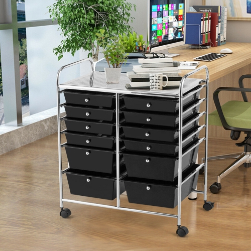 Gymax Office Rolling Cart 12 Storage Drawer Studio Organizer Bins Scrapbook Paper Black