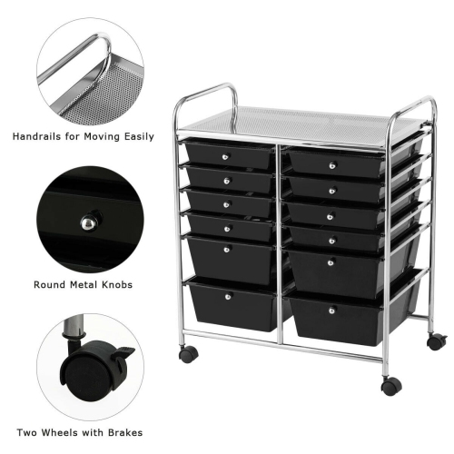 Gymax Office Rolling Cart 12 Storage Drawer Studio Organizer Bins Scrapbook Paper Black