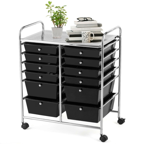 Gymax Office Rolling Cart 12 Storage Drawer Studio Organizer Bins Scrapbook Paper Black