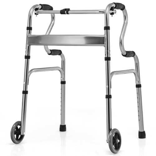 GYMAX  Heavy-Duty Folding 3 In 1 Stand-Assist Walker Aluminum Alloy W/ Wheel