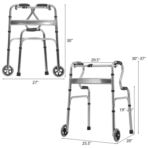 Gymax Heavy-Duty Folding 3 in 1 Stand-Assist Walker Aluminum Alloy W/ Wheel