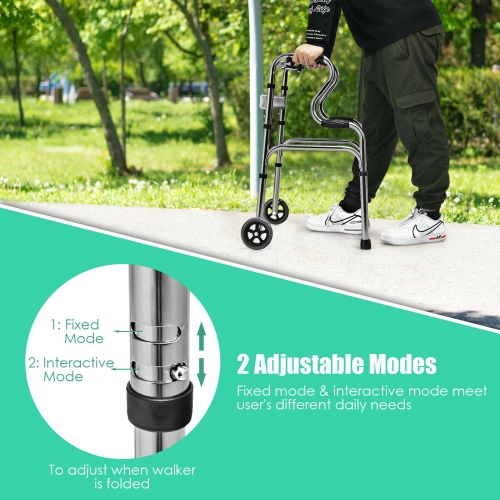 Gymax Heavy-Duty Folding 3 in 1 Stand-Assist Walker Aluminum Alloy W/ Wheel