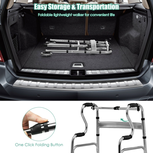 Gymax Heavy-Duty Folding 3 in 1 Stand-Assist Walker Aluminum Alloy W/ Wheel