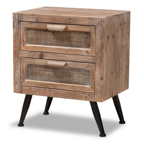 BOWERY HILL  Finished Wood And Rattan 2-Drawer Nightstand In Brown