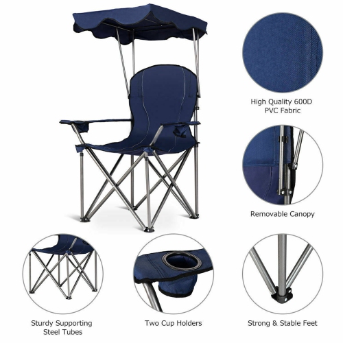 Gymax Folding Canopy Camping Chair Portable Beach Chair w/ Carrying Bag