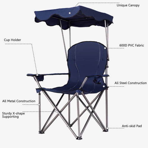 Gymax Folding Canopy Camping Chair Portable Beach Chair w/ Carrying Bag