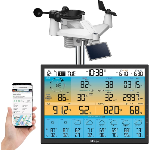 Logia - Station météorologique de 8 jours à affichage ultra large 7 en 1 avec WiFi et cellule solaire éternelle