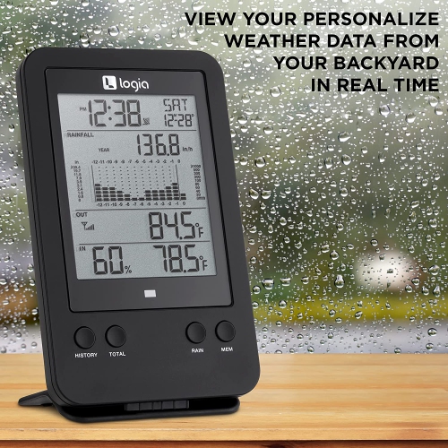 Logia Weather Station 3-in-1 Rain Gauge and LCD Display with Built-In Hygro-Thermo Sensor
