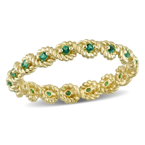 GEM AND HARMONY  1/6 Carat (Ctw) Lab-Created Emerald Eternity Band Ring In 10K Gold In Yellow
