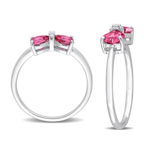 1.00 Carat Pink Sapphire Heart Bow Ring in 10K White Gold