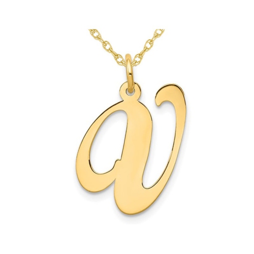 10K Yellow Gold Fancy Script Initial -V- Pendant Necklace Charm with Chain