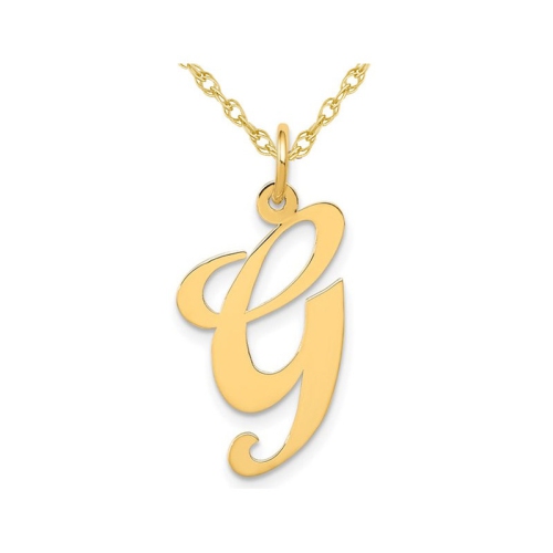 GEM AND HARMONY  10K Gold Fancy Script Initial -G- Pendant Necklace Charm With Chain In Yellow