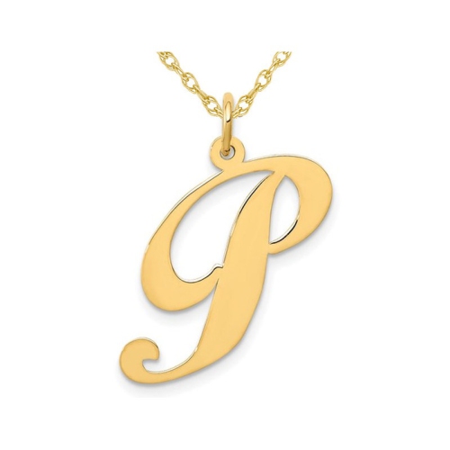 GEM AND HARMONY  10K Gold Fancy Script Initial -P- Pendant Necklace Charm With Chain In Yellow