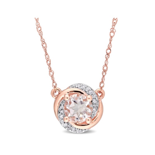 GEM AND HARMONY  4/5 Carat (Ctw) Morganite Swirl Pendant Necklace In 10K Rose Gold And Chain In Pink
