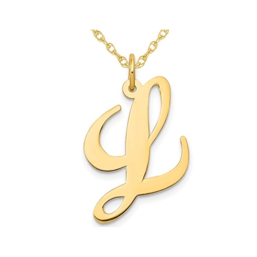 10K Yellow Gold Fancy Script Initial -L- Pendant Necklace Charm with Chain