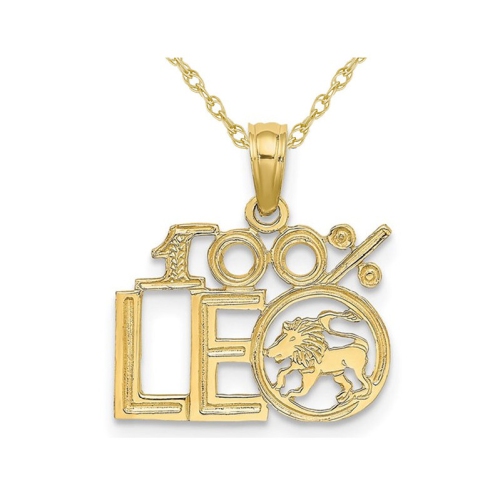 Gold jaune 10k 100% Leo Charme Astrology Pendentif Collier avec chaîne