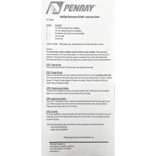 Penray 8405 Headlight Restoration Kit