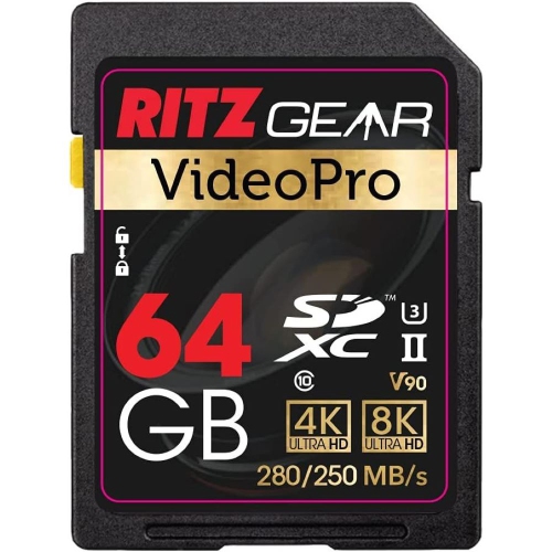 RITZ GEAR Video Pro Extreme performance carte SD professionnelle UHS-II  SDXC 64 Go U3 V90 A1