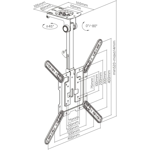 Boost CM-2355 Manual Flip Down Swivel TV Ceiling Mount for 23" - 55" Screens