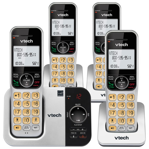 VTech DECT 6.0 4-Handset Cordless Phone with Answering System & Caller ID - Silver/Black - Only at Best Buy