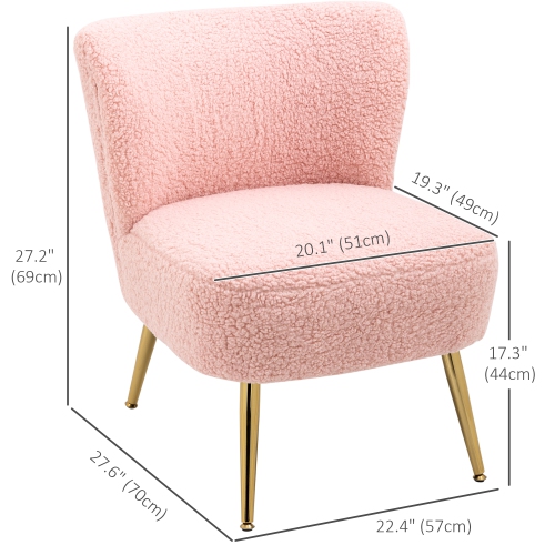 HOMCOM – Chaise d'appoint sans accoudoirs pour chambre, chaises d'appoint rembourrées pour salon avec pattes en acier doré, chaise pantoufles, rose