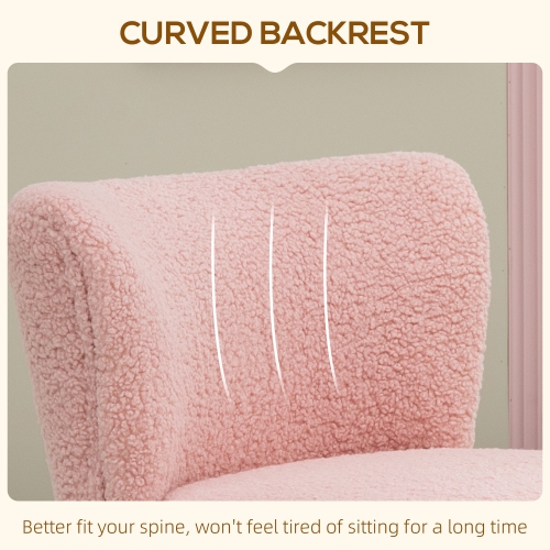 HOMCOM – Chaise d'appoint sans accoudoirs pour chambre, chaises d'appoint rembourrées pour salon avec pattes en acier doré, chaise pantoufles, rose