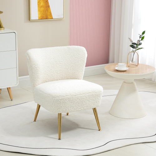 HOMCOM – Fauteuil d’appoint sans accoudoirs pour chambre à coucher, chaises d’appoint rembourrées pour salon avec pattes en acier doré, chaise à