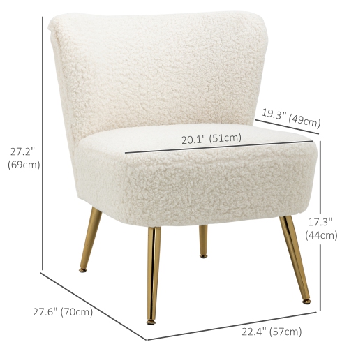 HOMCOM – Fauteuil d’appoint sans accoudoirs pour chambre à coucher, chaises d’appoint rembourrées pour salon avec pattes en acier doré, chaise à