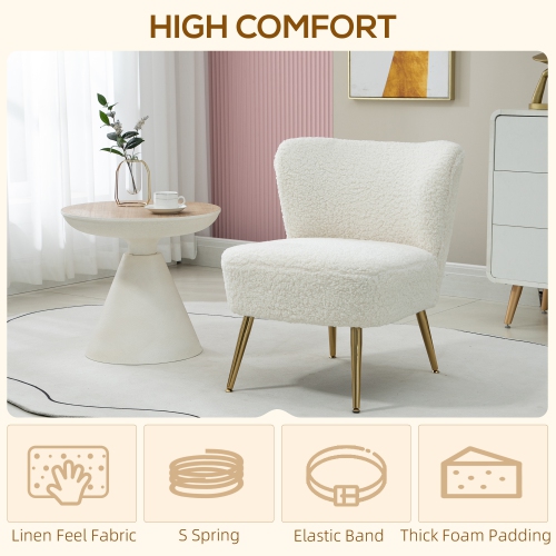 HOMCOM – Fauteuil d’appoint sans accoudoirs pour chambre à coucher, chaises d’appoint rembourrées pour salon avec pattes en acier doré, chaise à
