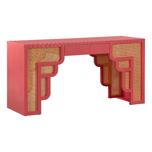 TOV FURNITURE  Suzie Coral & Rattan Desk In Pink