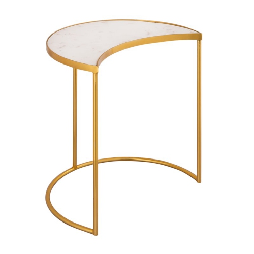TOV Furniture Crescent 19"H Modern Iron Metal Side Table in White/Gold