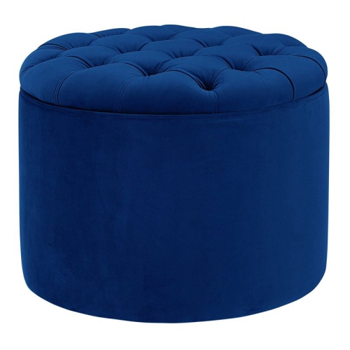 TOV FURNITURE  Queen 16"h Transitional Velvet Storage Ottoman In In Navy