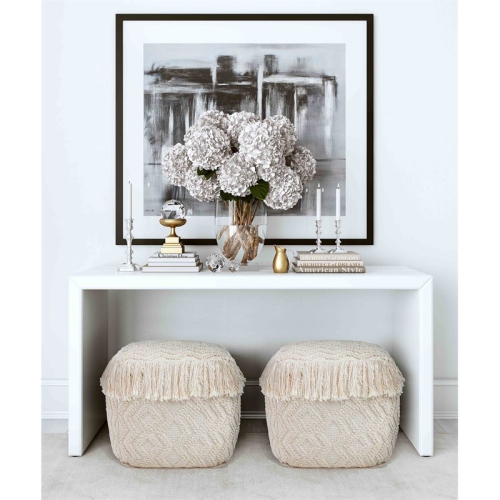 TOV Furniture Inca 18"H Traditional Style Cotton Fabric Pouf in Cream